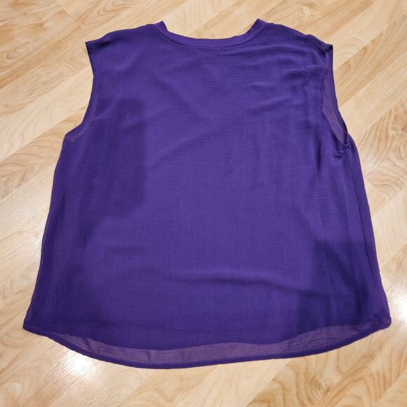 Kylie Paige Top Womens L Barbie Chiffon Tank V Neck Flowy Sheer Lined Purple - Picture 6 of 10